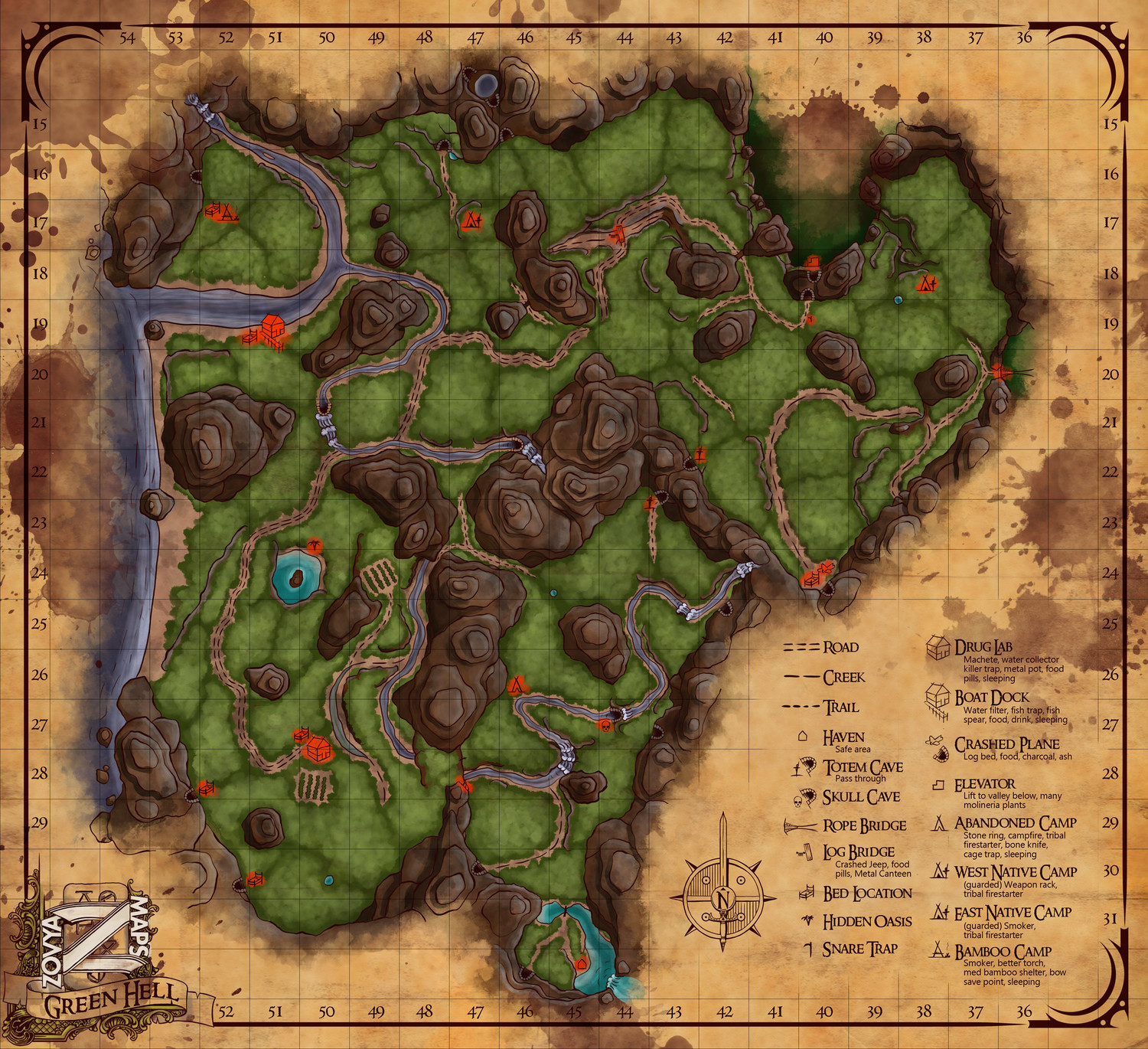Карта игрового мира - Green Hell [Интересные места, секреты]